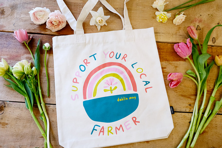 Dahlia May "Support Your Local Farmer" Canvas Bags
