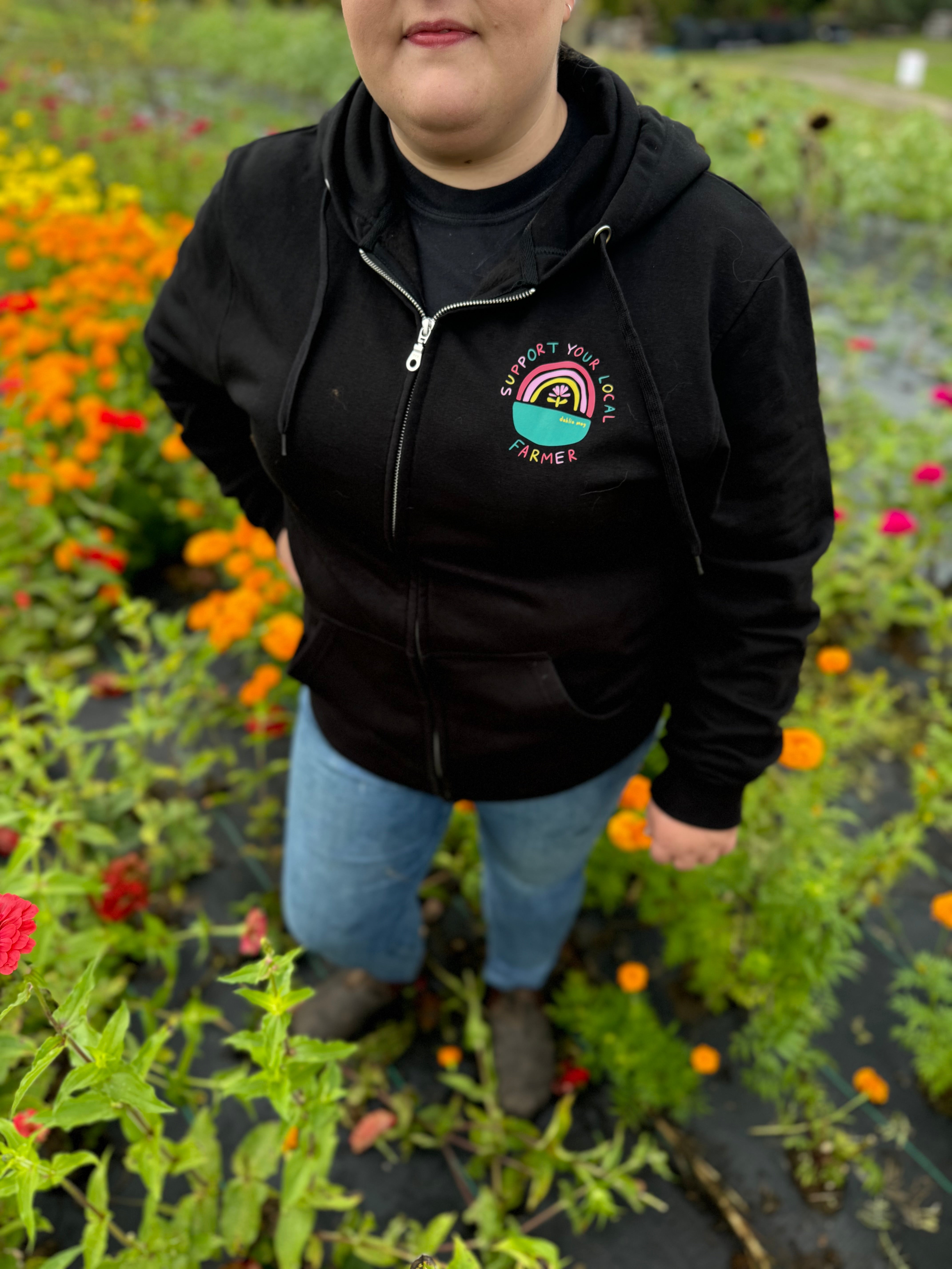 "Support Your Local Farmer" Dahlia May Zip Up Hoodie (New)
