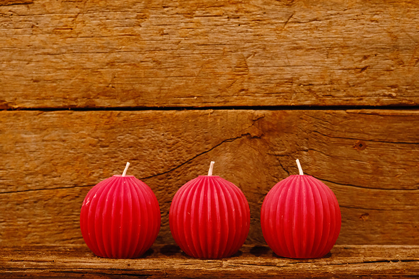 Red Beeswax Fluted Sphere Candle -$29.95 each