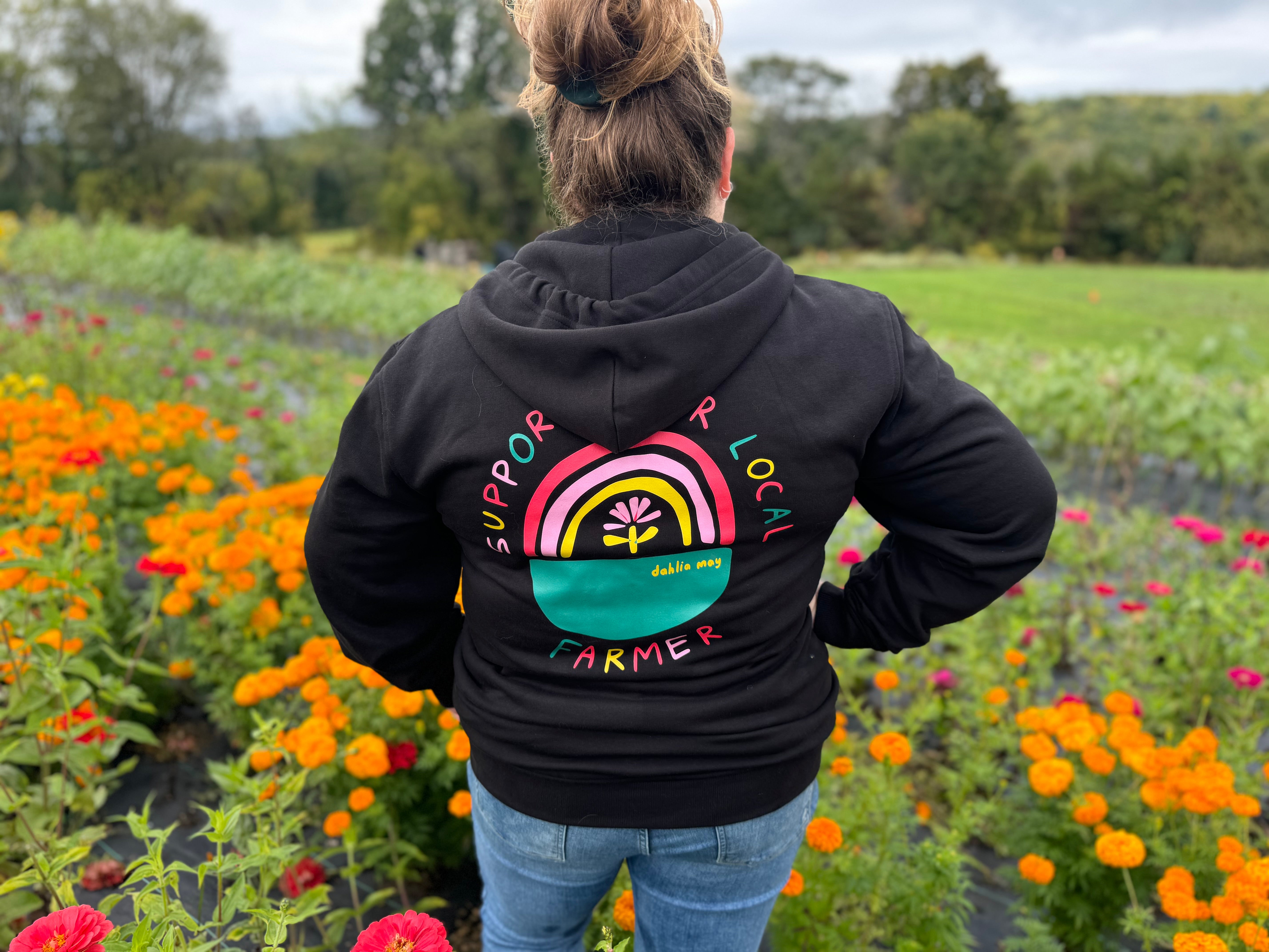 "Support Your Local Farmer" Dahlia May Zip Up Hoodie (New)