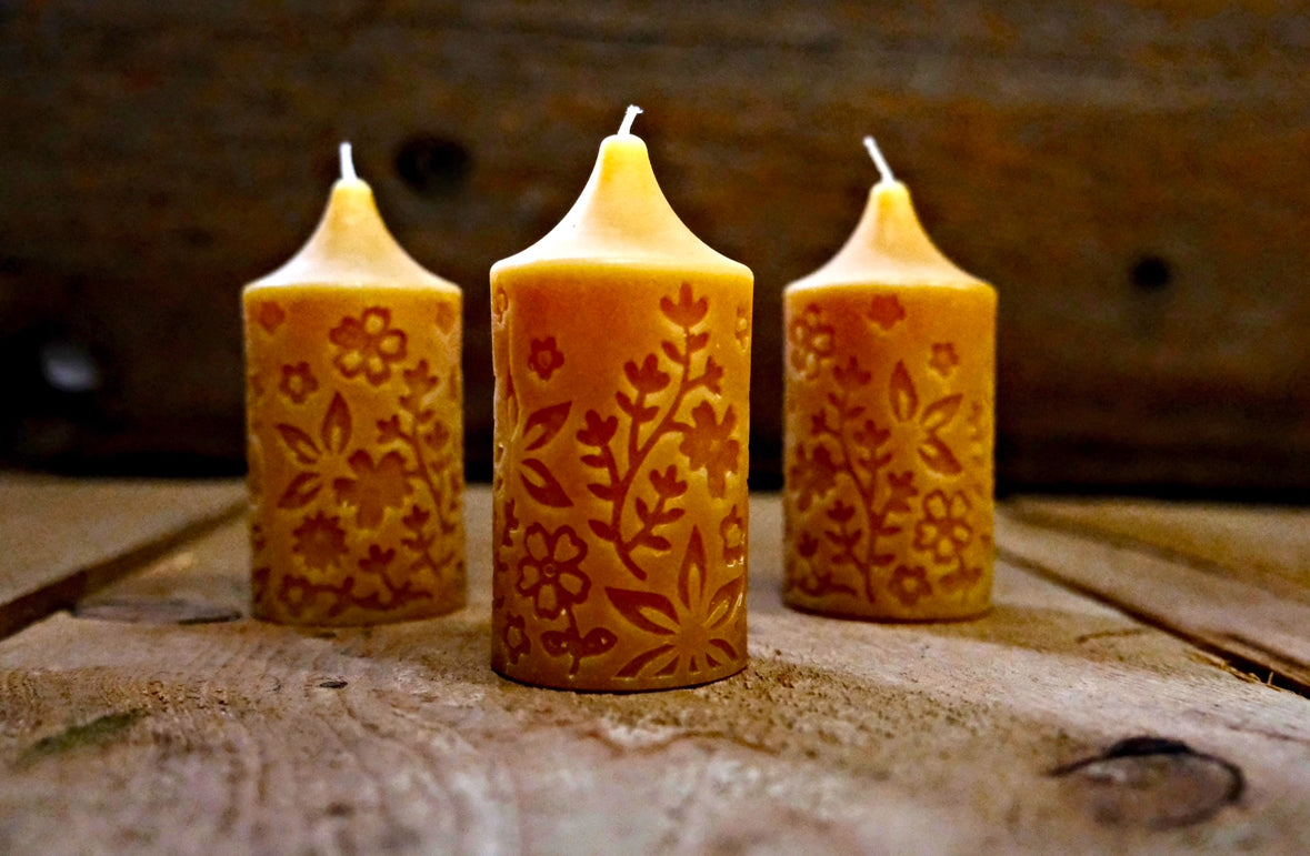 Natural Beeswax Flower Pillar Candle