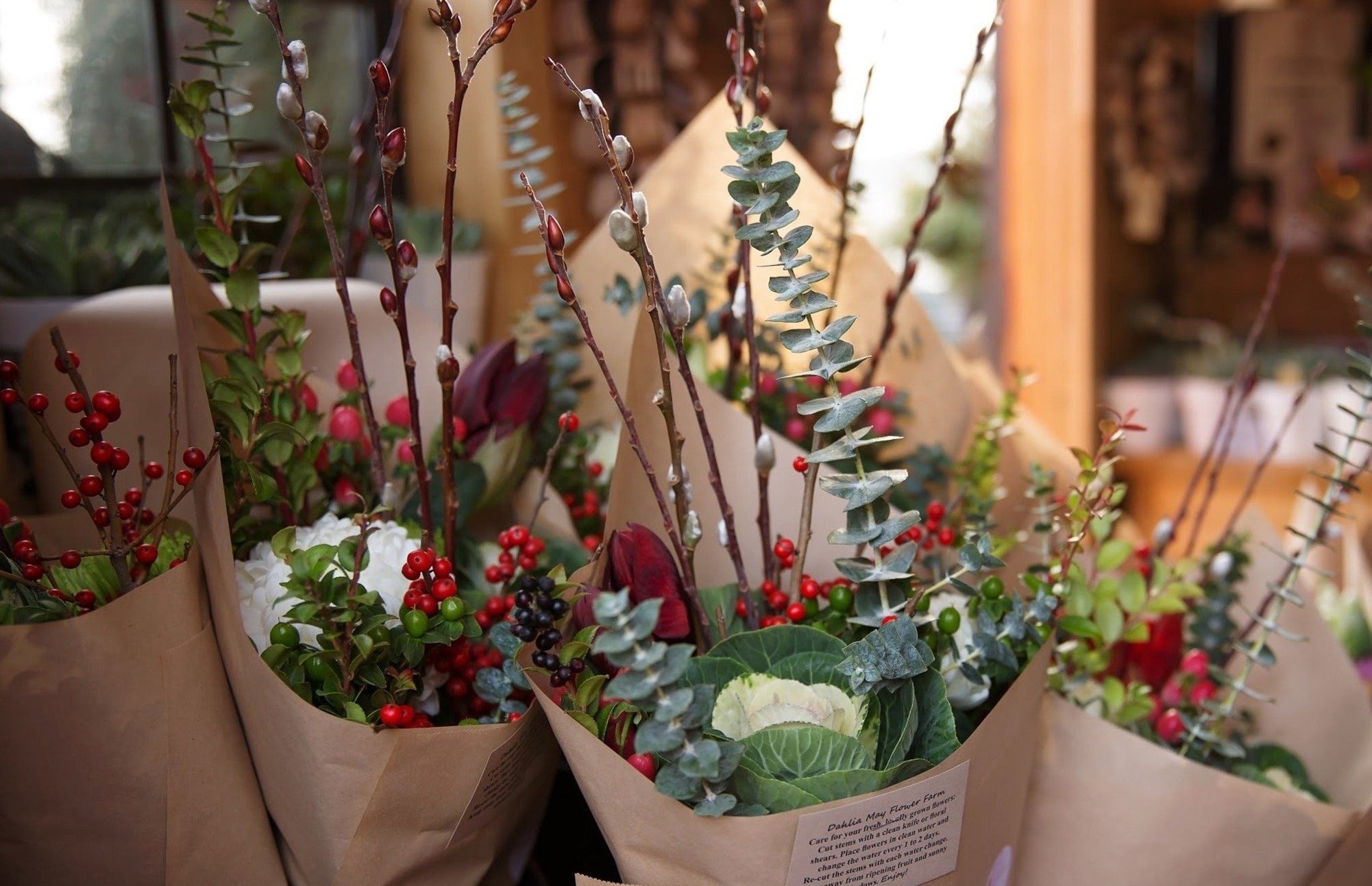 Multiple bouquets of fresh bloom bouquets