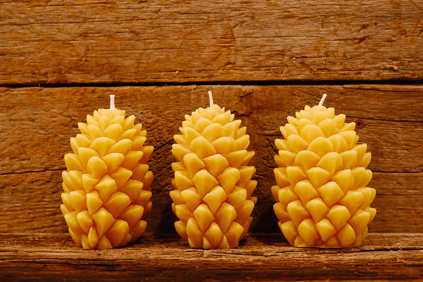 Natural Beeswax Ponderosa Pine Cone Candle -$29.95
